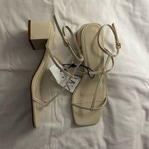 Zara Genuine Leather Scrappy Block Heel Sandals